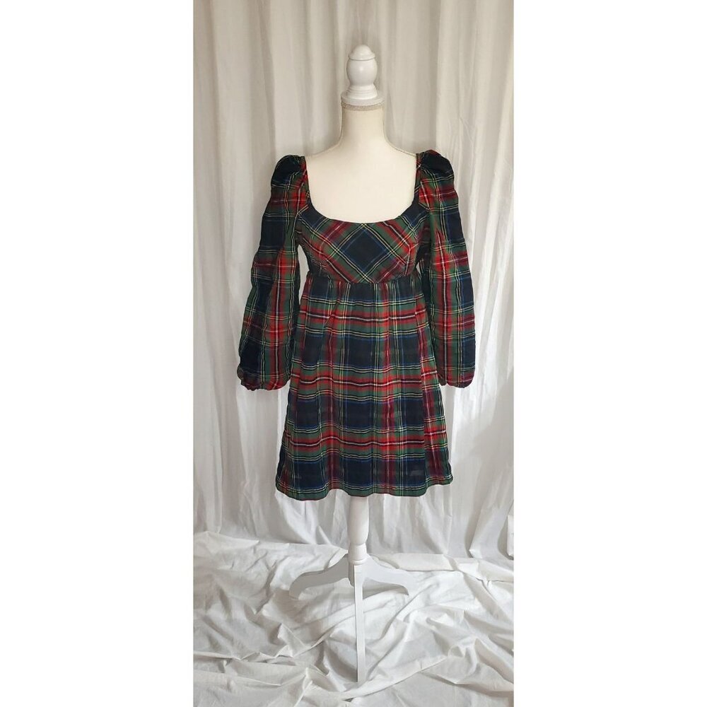 J. Crew Puff Sleeve Stewart Mini Dress in Tartan Plaid Women's Size 2 Holiday